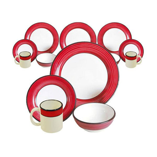 Spree Pattern White & Red 16 piece Dinnerware Set by HF Coors