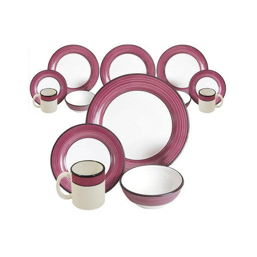 Spree Pattern White & Purple 16 piece Dinnerware Set by HF Coors