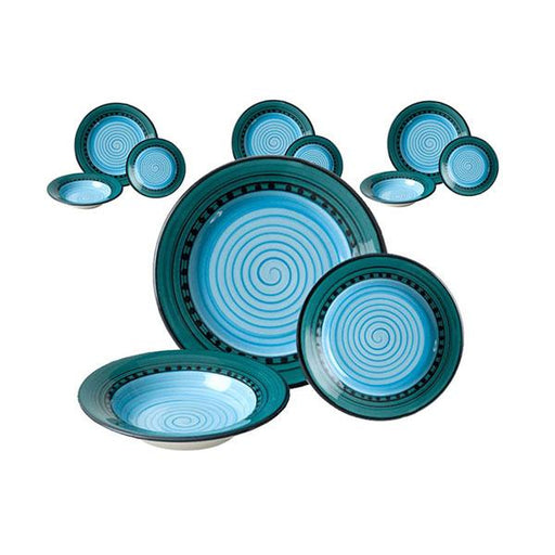 Carousel Pattern Blue & Green 12 piece Dinnerware Set by HF Coors