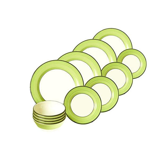 Spree Pattern White & Lime 12 piece Dinnerware Set by HF Coors